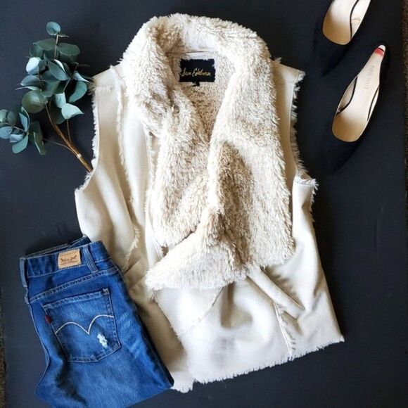 Sam Edelman Faux Fur Leather Vest - Picture 1 of 8